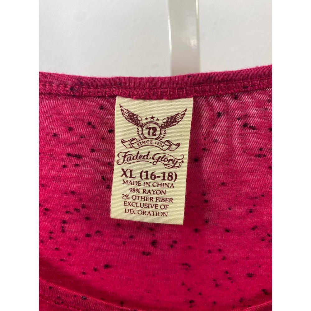 Faded Glory Womens XL Red Lace Shoulder Long Sleeve Space Dye Scoop Neck Top - Picture 3 of 4